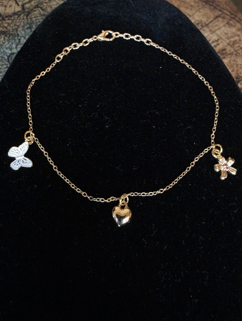 Gold Charm Anklet • Stainless Steel • Butterfly Heart Flower Boho Anklet